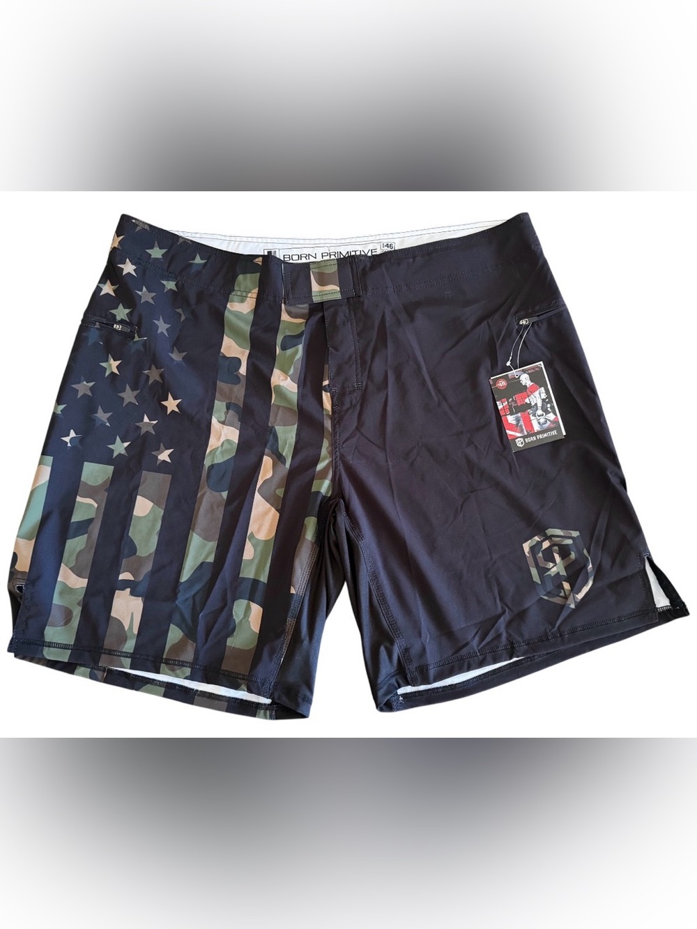 Rare! NWT Born Primitive USA Flag Camo Board Shorts Patriotic Gym Activewear